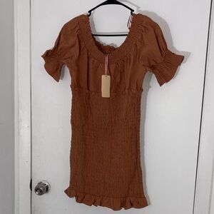 Sold Entro Tan Ruffle Mini Dress